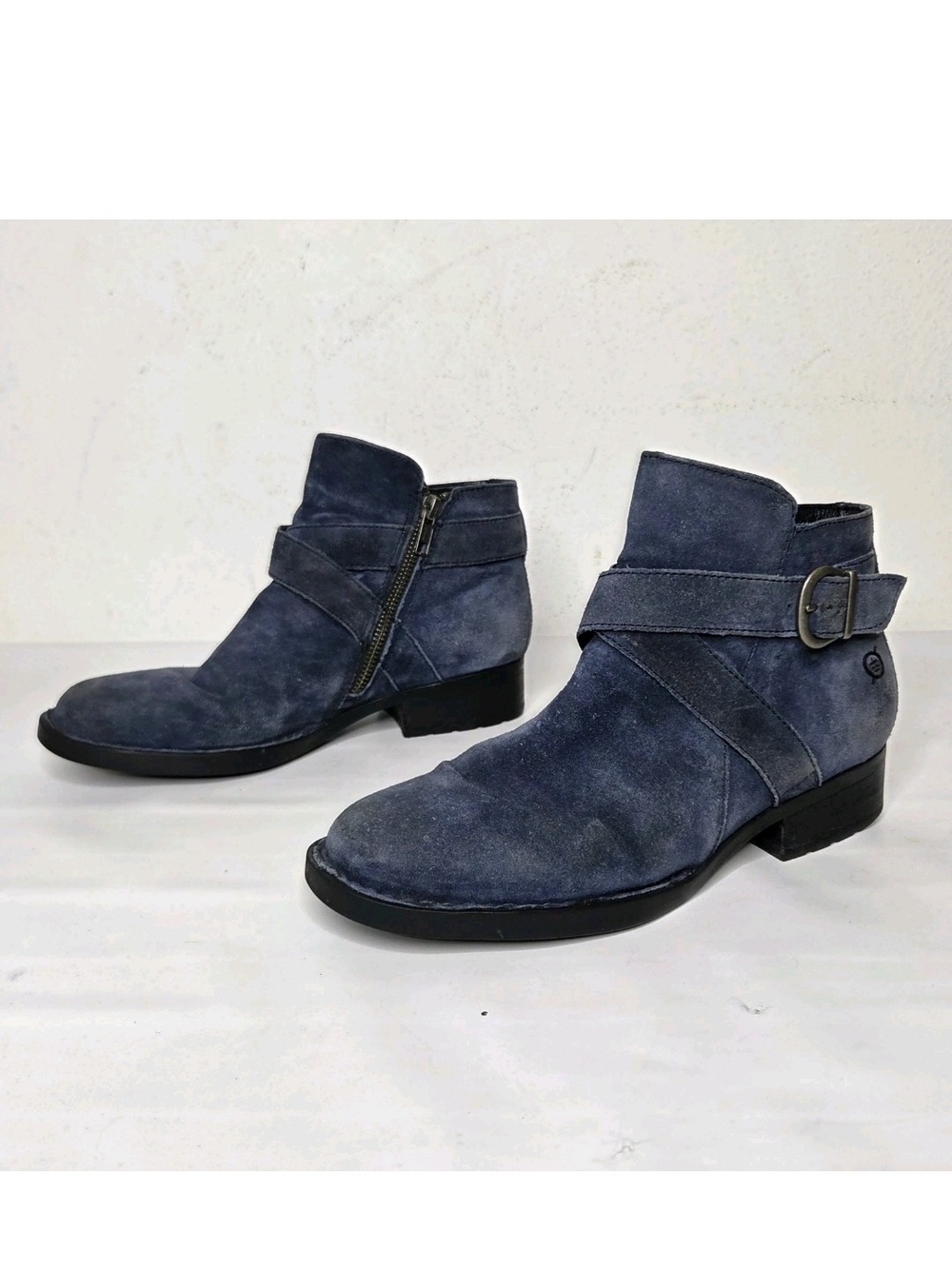 Born Trinculo Ankle Boots Women 7M Blue Distressed Suede Boho Chic Indie Sleaze